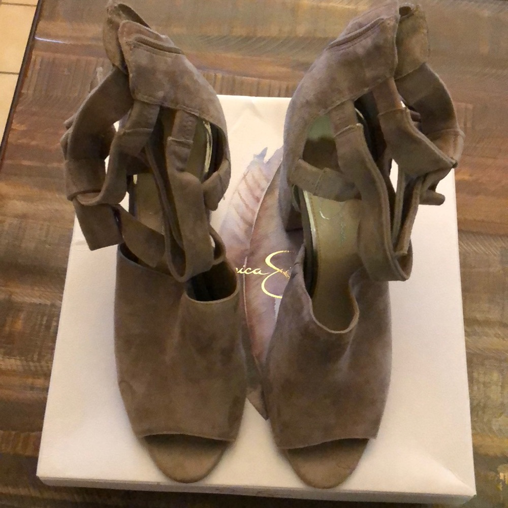 Jessica Simpson warm taupe lux kid suede